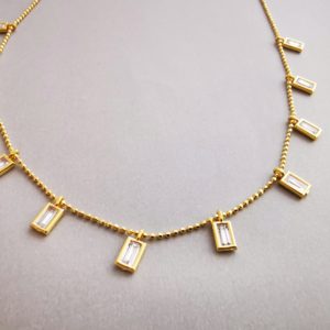 Baguette Clear Drop Necklace Gold