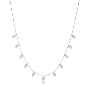 Baguette Clear Drop Necklace Silver