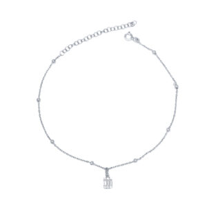 Baguette Drop Ball Anklet Silver