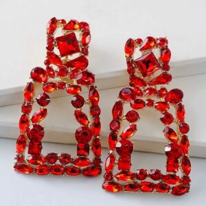 Drop-Quad Red Rhinestone Earring