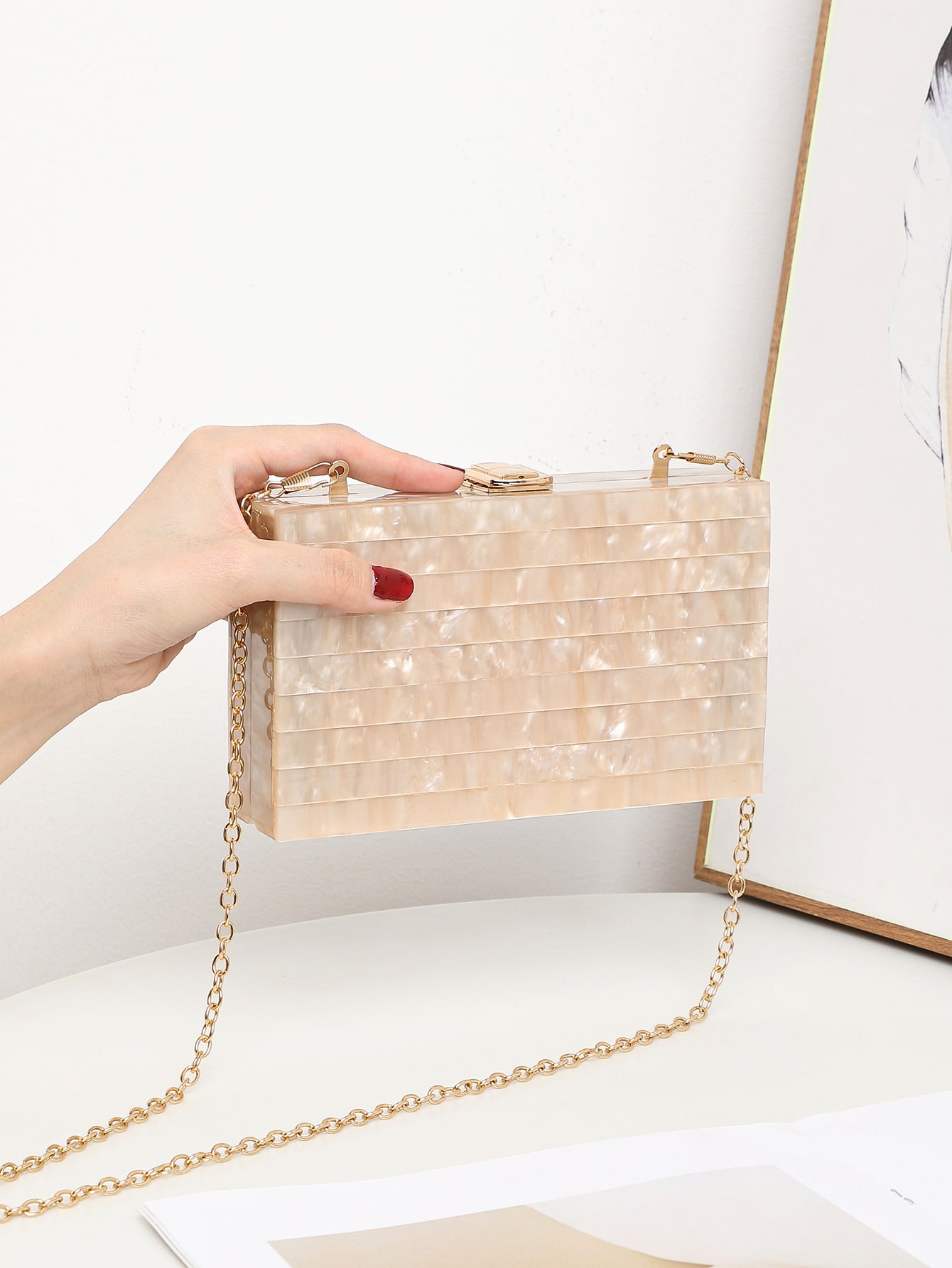Champagne Gold Acrylic Stripe Bag - Image 6