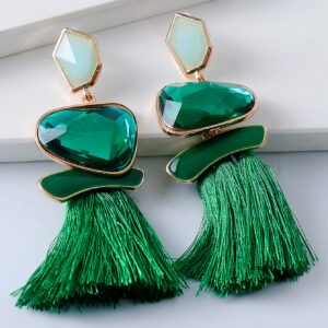 Green Tassel Rhinestone Earring