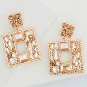 Drop-Quad Gold Rhinestone Earring