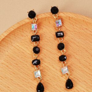 Black Long Crystal Drop Earrings