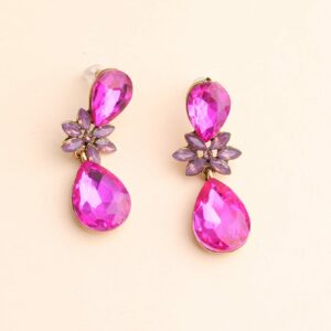 Hot pink Floral Pear Drop Rhinestone Earrings