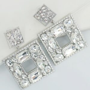 Drop-Quad Silver Rhinestone Earring