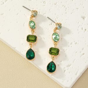 Gold Green Oval Drop Earring