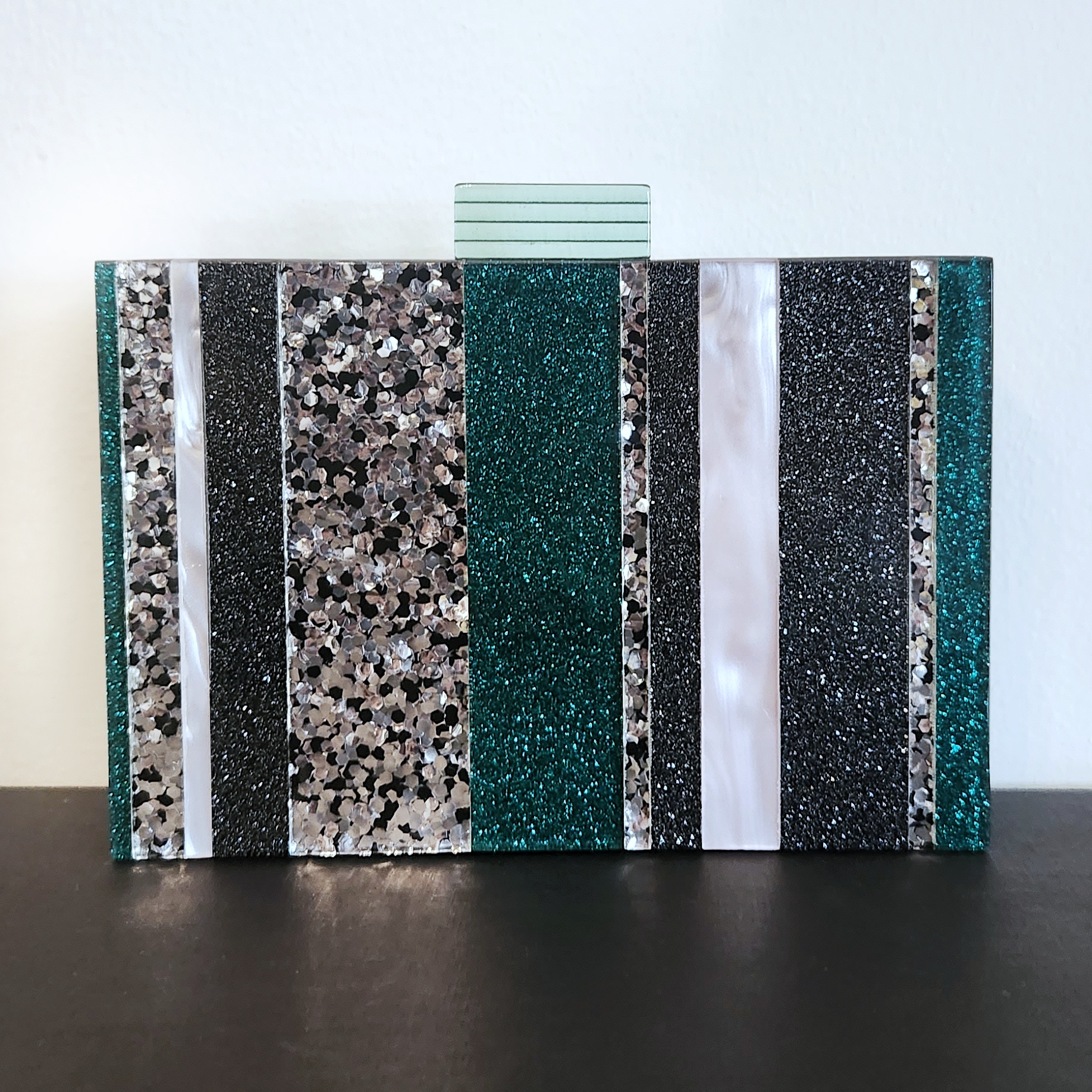 Green Stripe Acrylic Clutch Bag - Image 2