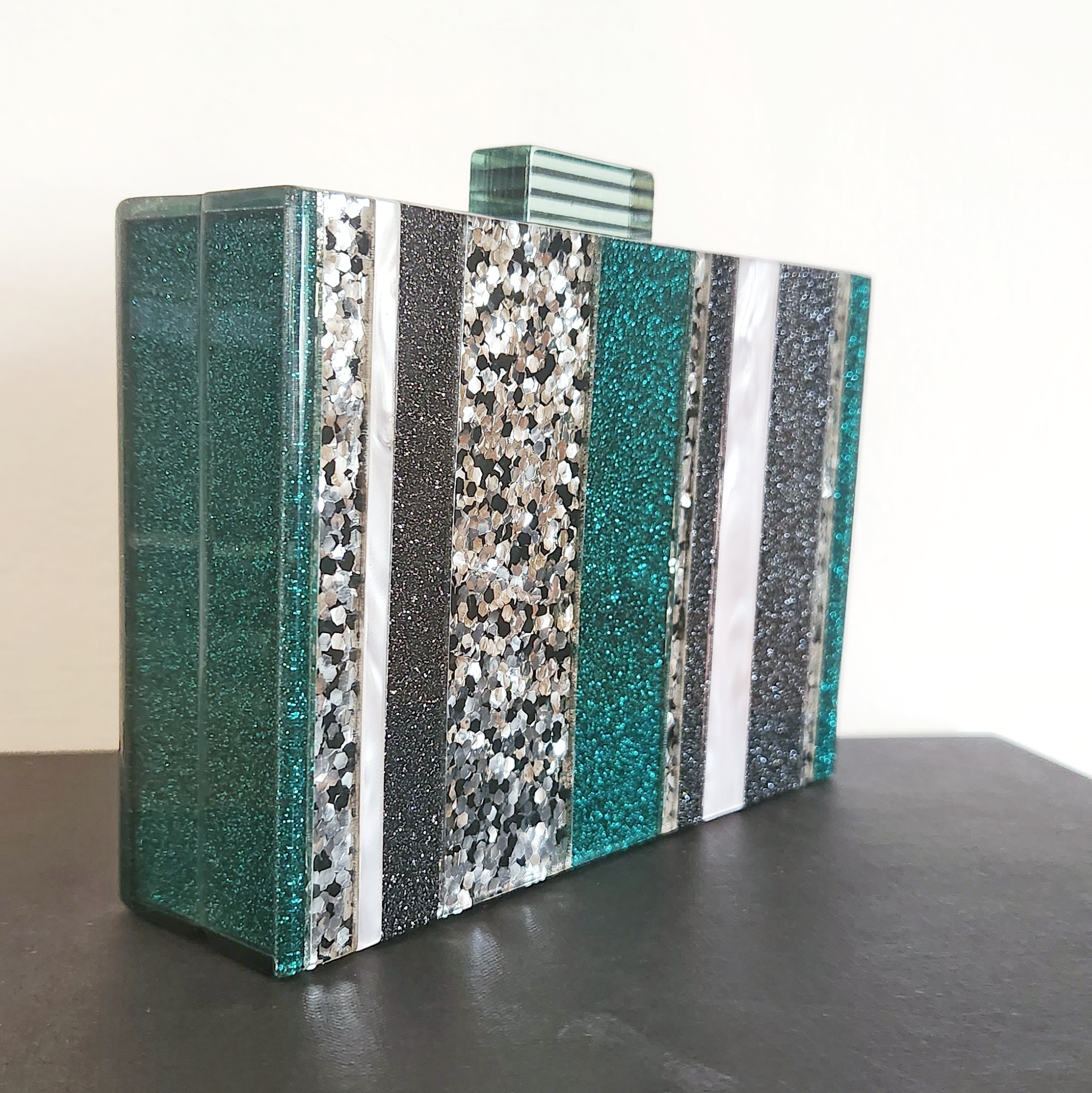 Green Stripe Acrylic Clutch Bag - Image 3