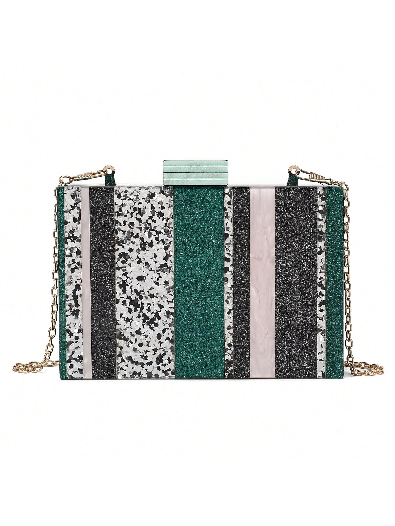 Green Stripe Acrylic Clutch Bag