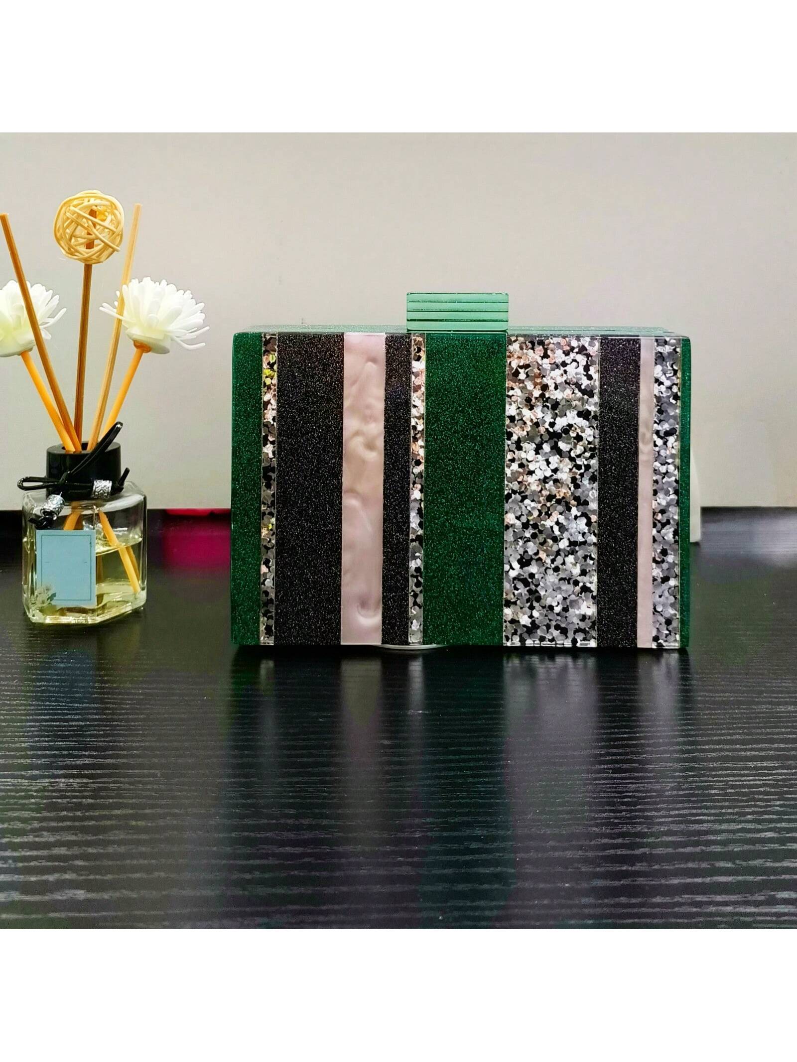 Green Stripe Acrylic Clutch Bag - Image 7