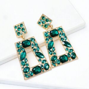 Katie Drop-Quad Green Rhinestone Earing