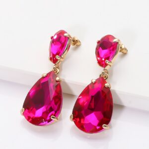 Cerise Pink Pear Rhinestone Earrings