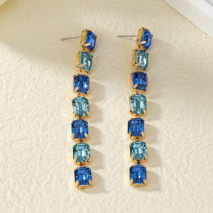 Blue Quad Gold Rhinestone Earrings