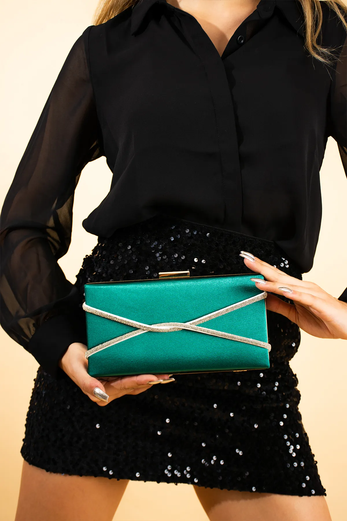 Dilara Teal X Clutch Bag - Image 6