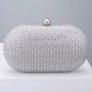Leora Silver Rhinestone Clutch Bag