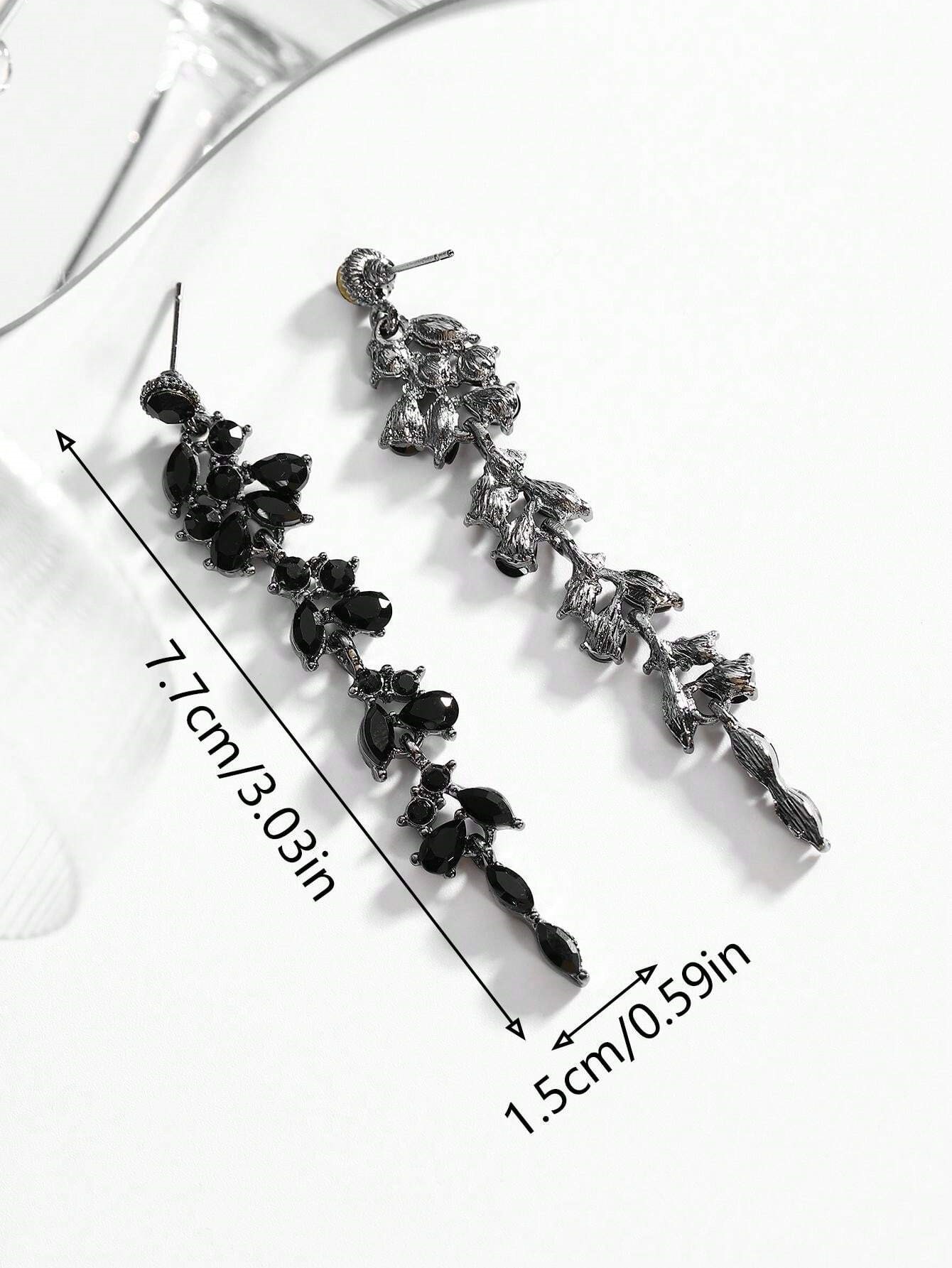 Black Vine Rhinestone Earrings - Image 2