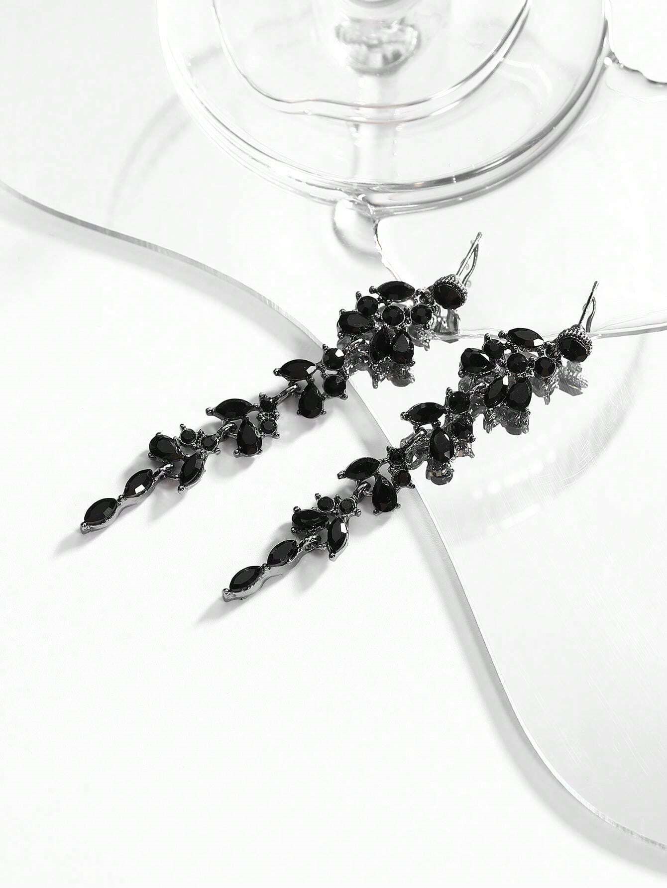 Black Vine Rhinestone Earrings - Image 3