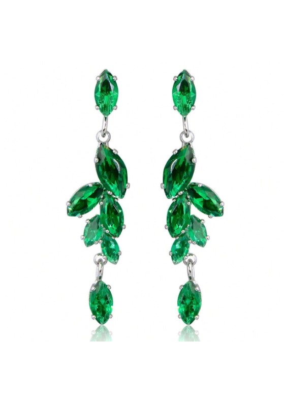 Green Crystal Leaf Earrings Compact