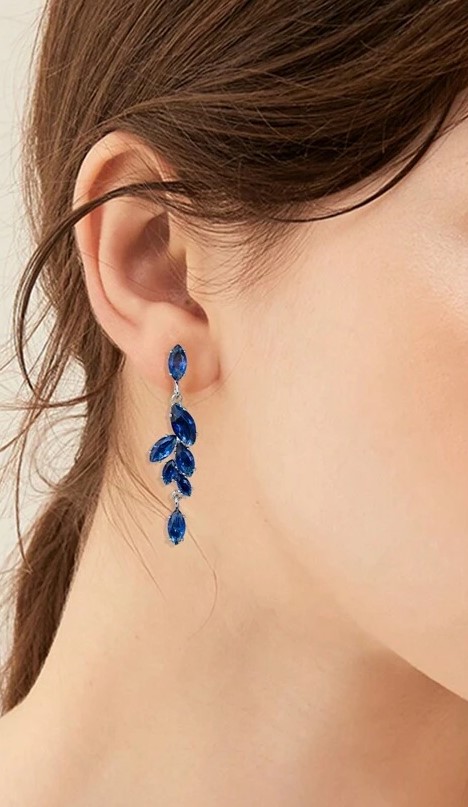 Blue Crystal Leaf Earrings Compact
