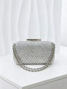 Wendy Petite Silver Rhinestone Clutch Bag - Image 3