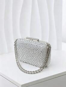 Wendy Petite Silver Rhinestone Clutch Bag - Image 4