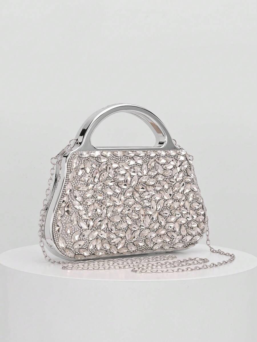 Stella Rhinestone Silver Clutch - Image 3
