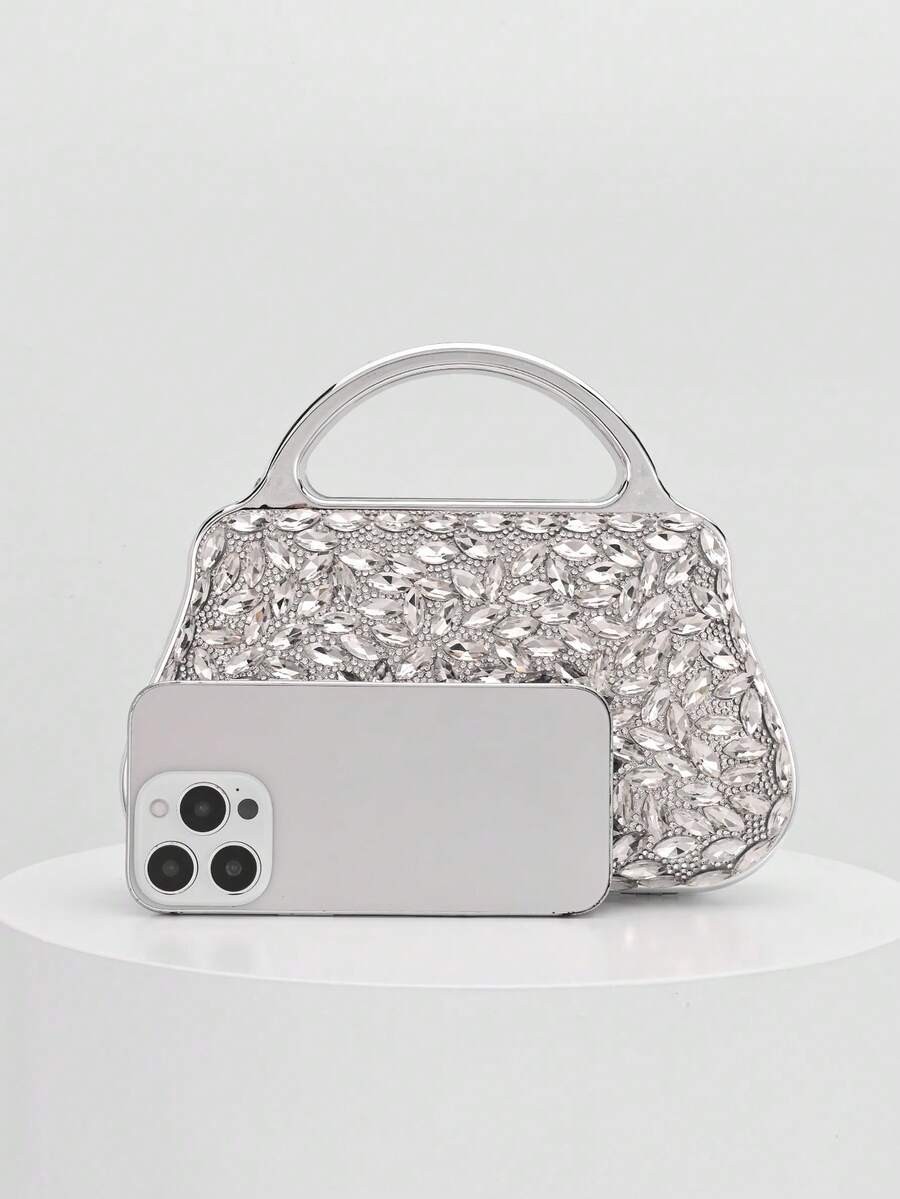 Stella Rhinestone Silver Clutch - Image 2