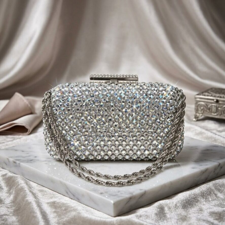 Wendy Petite Silver Rhinestone Clutch Bag - Image 2